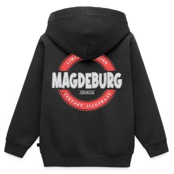 Magdebourg Allemagne Ville Skyline Home Love - Sweat Premium à capuche zippé enfant bio - noir - Dos - AI Model Kid Male (0cm)