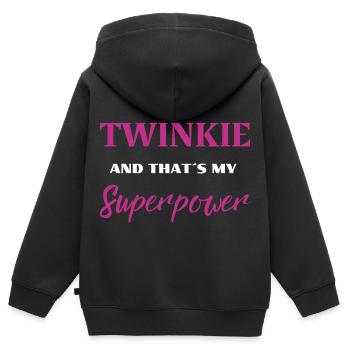 Je suis un TWINKIE et c’est mon superpouvoir, la fête des mères - Sweat Premium à capuche zippé enfant bio - noir - Dos - AI Model Kid Male (0cm)
