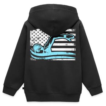 Patriotischer Schwimmer - Kinder Premium Organic Zip Hoodie - Schwarz - Hinten - AI Model Kid Male (0cm)