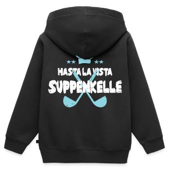 Bis bald Suppenkelle - Kinder Premium Organic Zip Hoodie - Schwarz - Hinten - AI Model Kid Male (0cm)