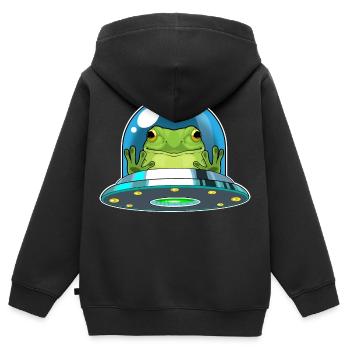 Frog Spaceship Space - Sweat Premium à capuche zippé enfant bio - noir - Dos - AI Model Kid Male (0cm)
