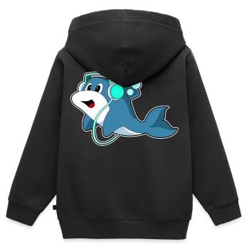 Musique casque Delfin - Sweat Premium à capuche zippé enfant bio - noir - Dos - AI Model Kid Male (0cm)