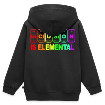 L’inclusion est élémentaire # - Sweat Premium à capuche zippé enfant bio - noir - Dos - AI Model Kid Male (0cm)