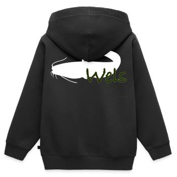 Wels - Kinder Premium Organic Zip Hoodie - Schwarz - Hinten - AI Model Kid Male (0cm)