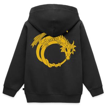 L'anneau du dragon d'or - Sweat Premium à capuche zippé enfant bio - noir - Dos - AI Model Kid Male (0cm)