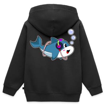 Dolphin Headphones Musique - Sweat Premium à capuche zippé enfant bio - noir - Dos - AI Model Kid Male (0cm)