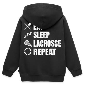 Lacrosse Spieler Routine - Kinder Premium Organic Zip Hoodie - Schwarz - Hinten - AI Model Kid Male (0cm)