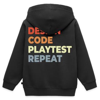 Flux de travail de développement de jeux - Sweat Premium à capuche zippé enfant bio - noir - Dos - AI Model Kid Male (0cm)