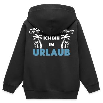 Nur zur Erinnerung: Ich bin im Urlaub! - Kinder Premium Organic Zip Hoodie - Schwarz - Hinten - AI Model Kid Male (0cm)
