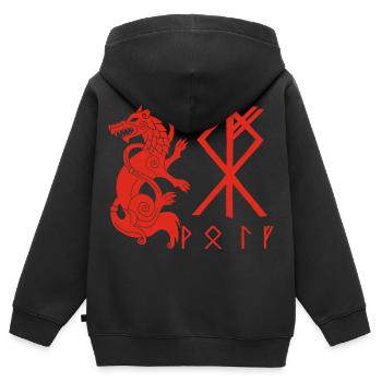 Red Wolf Fenrir - Kids Premium Organic Zip-up Hoodie - black - Back - AI Model Kid Male (0cm)