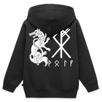 White Wolf Fenrir - Kids Premium Organic Zip-up Hoodie - black - Back - AI Model Kid Male (0cm)