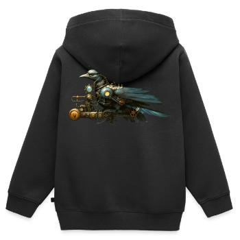 Oiseau Steampunk - Sweat Premium à capuche zippé enfant bio - noir - Dos - AI Model Kid Male (0cm)