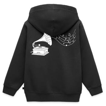 gramophone blanc et musique - Sweat Premium à capuche zippé enfant bio - noir - Dos - AI Model Kid Male (0cm)