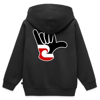 Drapeau maori Shaka - Sweat Premium à capuche zippé enfant bio - noir - Dos - AI Model Kid Male (0cm)