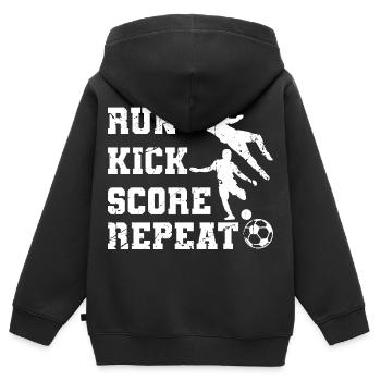 Exécuter la répétition du score de coup de pied - Sweat Premium à capuche zippé enfant bio - noir - Dos - AI Model Kid Male (0cm)