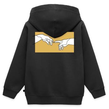 Kreation von Adam-Händen, Michelangelo-Inspiration - Kinder Premium Organic Zip Hoodie - Schwarz - Hinten - AI Model Kid Male (0cm)