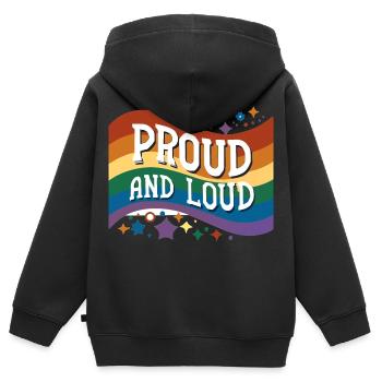 Fier et bruyant - Sweat Premium à capuche zippé enfant bio - noir - Dos - AI Model Kid Male (0cm)