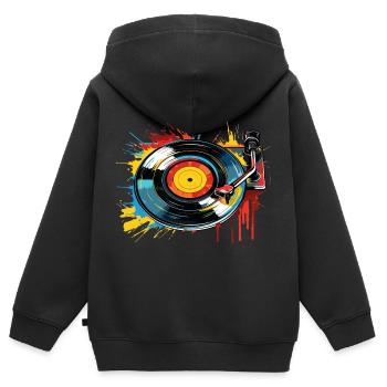 Disque Vinyle LP Platine Rétro - Sweat Premium à capuche zippé enfant bio - noir - Dos - AI Model Kid Male (0cm)