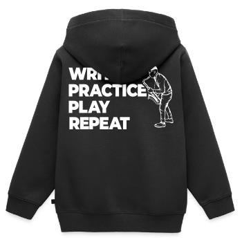 Écrire, s’entraîner, jouer, répéter - Sweat Premium à capuche zippé enfant bio - noir - Dos - AI Model Kid Male (0cm)