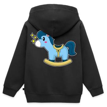 Un joli cheval à bascule - Sweat Premium à capuche zippé enfant bio - noir - Dos - AI Model Kid Male (0cm)