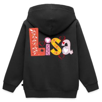 Personalisierter Lisa-Name - Kinder Premium Organic Zip Hoodie - Schwarz - Hinten - AI Model Kid Male (0cm)