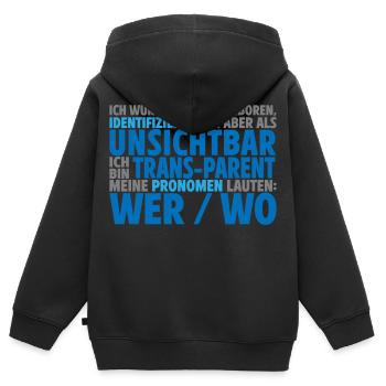 Unsichtbar Transparent Wer Wo | Farben änderbar - Kinder Premium Organic Zip Hoodie - Schwarz - Hinten - AI Model Kid Male (0cm)