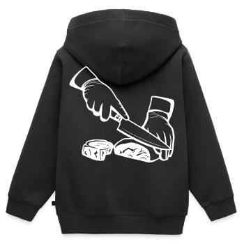 Croquis de découpe de viande - Sweat Premium à capuche zippé enfant bio - noir - Dos - AI Model Kid Male (0cm)