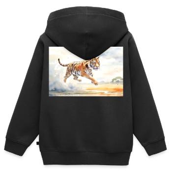 Tiger en action - Sweat Premium à capuche zippé enfant bio - noir - Dos - AI Model Kid Male (0cm)