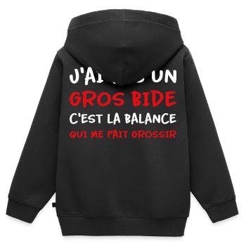 J’ai pas un gros bide la balance qui fait grossir - Sweat Premium à capuche zippé enfant bio - noir - Dos - AI Model Kid Male (0cm)