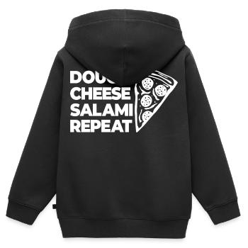 Teig Käse Salami Nochmal - Kinder Premium Organic Zip Hoodie - Schwarz - Hinten - AI Model Kid Male (0cm)