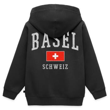 Basel Schweiz Emblem Druck - Kinder Premium Organic Zip Hoodie - Schwarz - Hinten - AI Model Kid Male (0cm)