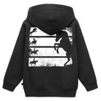Équitation - Sweat Premium à capuche zippé enfant bio - noir - Dos - AI Model Kid Male (0cm)