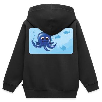 Lustiger Oktopus und Fische mit Luftblasen - Kinder Premium Organic Zip Hoodie - Schwarz - Hinten - AI Model Kid Male (0cm)