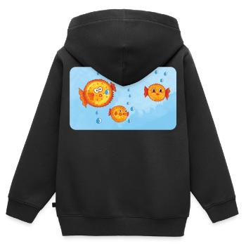 Fische - Lustige orange Kugelfische mit Luftblasen - Kinder Premium Organic Zip Hoodie - Schwarz - Hinten - AI Model Kid Male (0cm)