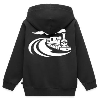 Lokomotive - Kinder Premium Organic Zip Hoodie - Schwarz - Hinten - AI Model Kid Male (0cm)