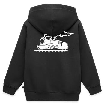 Dessin de chemin de fer - Sweat Premium à capuche zippé enfant bio - noir - Dos - AI Model Kid Male (0cm)
