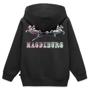 Magdeburg | Otto von Guerickes Halbkugelexperiment - Kinder Premium Organic Zip Hoodie - Schwarz - Hinten - AI Model Kid Male (0cm)