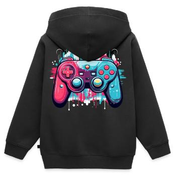 Manettes de jeu - Sweat Premium à capuche zippé enfant bio - noir - Dos - AI Model Kid Male (0cm)