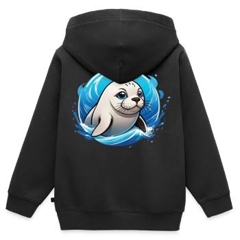 Sceller dans l’eau - Sweat Premium à capuche zippé enfant bio - noir - Dos - AI Model Kid Male (0cm)