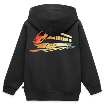 Style rétro ferroviaire - Sweat Premium à capuche zippé enfant bio - noir - Dos - AI Model Kid Male (0cm)