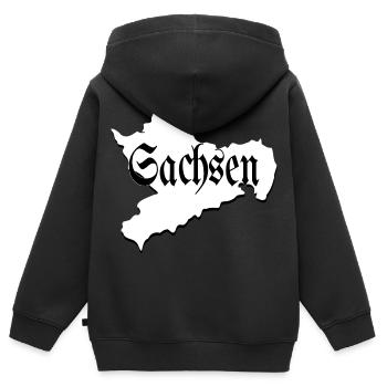 Saxe noir et blanc - Sweat Premium à capuche zippé enfant bio - noir - Dos - AI Model Kid Male (0cm)
