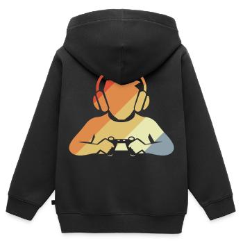 Gamer Retro Look - Kinder Premium Organic Zip Hoodie - Schwarz - Hinten - AI Model Kid Male (0cm)