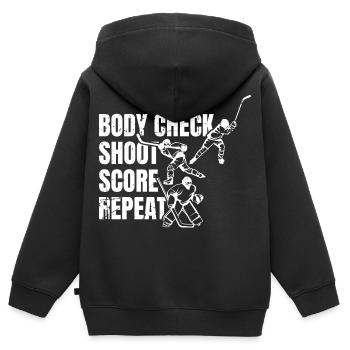 Répétition du score de tir au corps - Sweat Premium à capuche zippé enfant bio - noir - Dos - AI Model Kid Male (0cm)