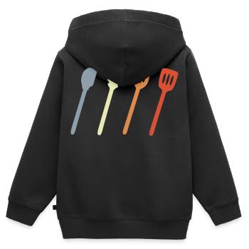 Croquis de cuillère de cuisine - Sweat Premium à capuche zippé enfant bio - noir - Dos - AI Model Kid Male (0cm)