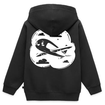 Propellerflugzeug Zeichnung - Kinder Premium Organic Zip Hoodie - Schwarz - Hinten - AI Model Kid Male (0cm)