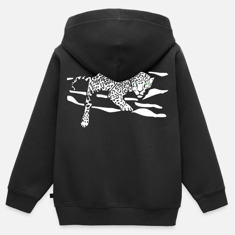Silhouette de saut léopard - Sweat Premium à capuche zippé enfant bio - noir