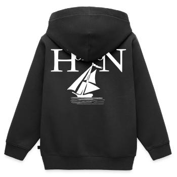 Weißes Boot und Horizont - Kinder Premium Organic Zip Hoodie - Schwarz - Hinten - AI Model Kid Male (0cm)