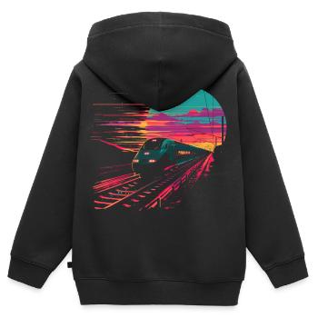 Chemin de fer - Sweat Premium à capuche zippé enfant bio - noir - Dos - AI Model Kid Male (0cm)