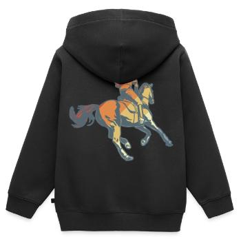 Équitation - Sweat Premium à capuche zippé enfant bio - noir - Dos - AI Model Kid Male (0cm)