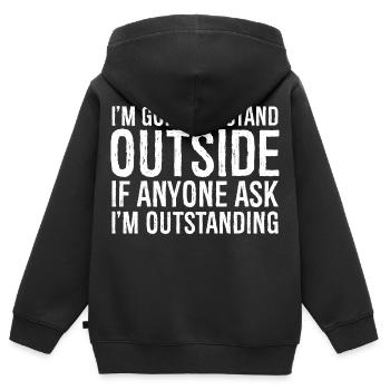 Ich werde draußen stehen - Kinder Premium Organic Zip Hoodie - Schwarz - Hinten - AI Model Kid Male (0cm)